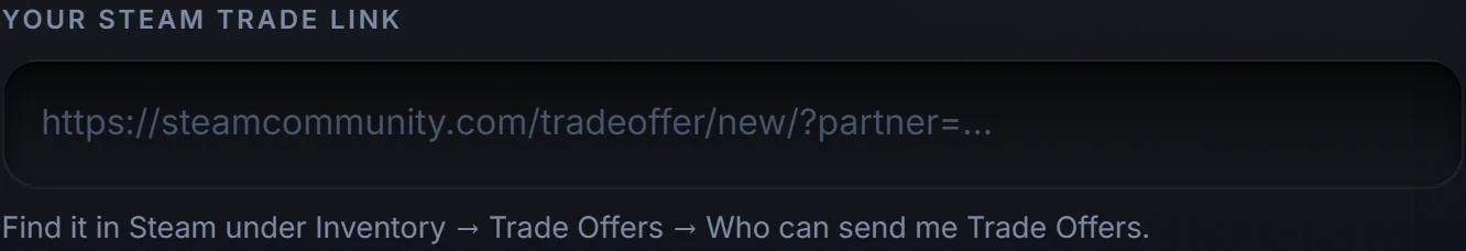 The Steam trade link field on the Steam Levels Up order form